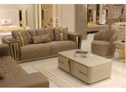 Sofagarnitur 3+1+1 Sitzer Textil Holz Sofa 3 Sitzer Modern Sessel Komplett Set