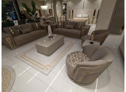 Sofagarnitur Set Komplett Modern 3+3+1+1 Sitzer + Couchtisch Textil Couch Holz