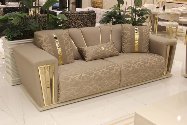 Sofagarnitur Set Komplett Modern 3+3+1+1 Sitzer + Couchtisch Textil Couch Holz