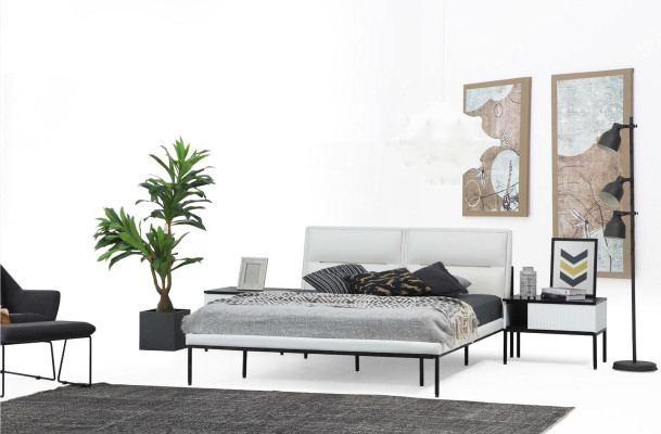 Garnitur Schlafzimmer Doppelbett Bett Nachttische Weiß Set 6tlg Modern