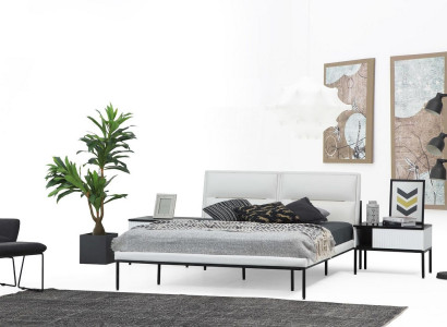 Garnitur Schlafzimmer Doppelbett Bett Nachttische Weiß Set 6tlg Modern