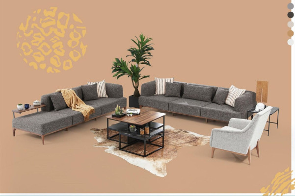 Dreisitzer Sofa 3 Sitzer Sofas Grau Stoff Wohnzimmer Luxus Modern Neu