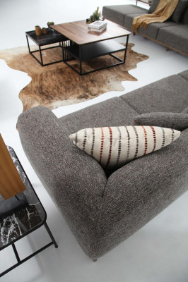 Dreisitzer Sofa 3 Sitzer Sofas Grau Stoff Wohnzimmer Luxus Modern Neu