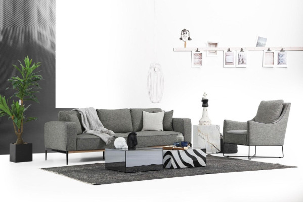Komplette Couchgarnitur Sofagarnitur Sofa 321 Sitzer Stoff Set Grau