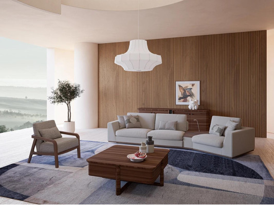 Polstermöbel Sofa Couch Dreisitzer Wohnzimmer Design Sessel Holz Textil