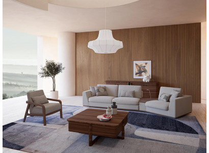 Polstermöbel Sofa Couch Dreisitzer Wohnzimmer Design Sessel Holz Textil