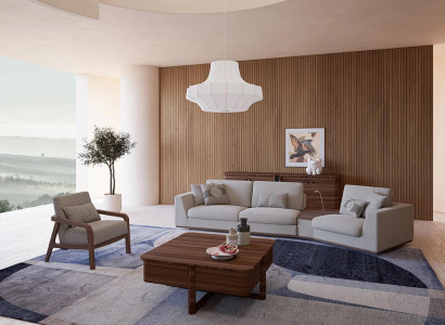 Polstermöbel Sofa Couch Dreisitzer Wohnzimmer Design Sessel Holz Textil