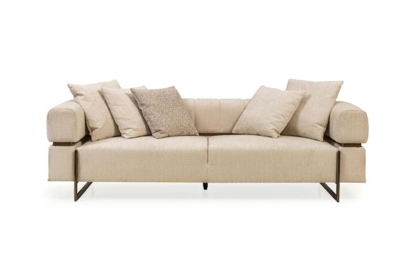 Beiger Dreisitzer Designer Stoffsofa Polstermöbel Luxuriöser 3-Sitzer