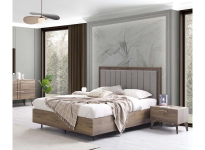 Schlafzimmer Garnitur Doppelbett Bett Nachttische Braun Holz Set 3tlg