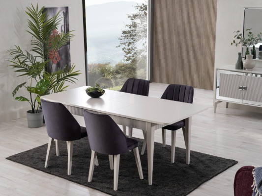 Esstisch Ausziehbar Modern Essgruppe Esszimmer Set 9tlg Grau Holz