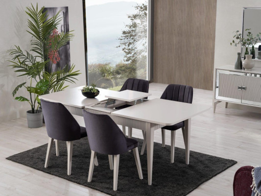 Esstisch Ausziehbar Modern Essgruppe Esszimmer Set 9tlg Grau Holz
