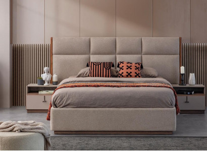 Doppelbett Schlafzimmer Bett Nachttische Grau Set 3tlg Bettkasten