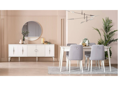 Essgruppe Garnitur Esszimmer Esstisch Set 9tlg Essecke Weiß Holz Groß