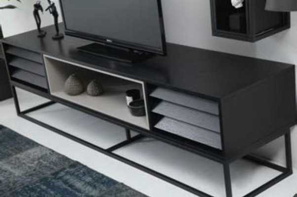 Wohnwand RTV Lowboard Regale TV Ständer Set Holz Modern Schwarz Design