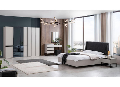 Schlafzimmer Garnitur Doppelbett Bett Nachttische Holz Set 7tlg Weiß