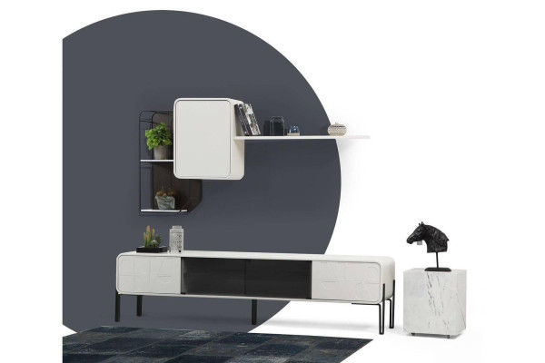 Wohnwand RTV Lowboard Regale Schrank TV Ständer Set Holz Modern Weiß