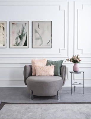 Grauer Polster Sessel Wohnzimmer Einsitzer Textil Sessel Lounge Möbel