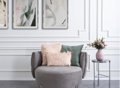 Grauer Polster Sessel Wohnzimmer Einsitzer Textil Sessel Lounge Möbel