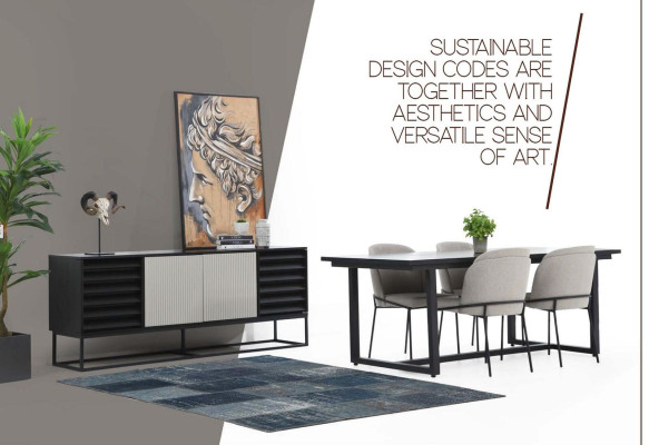 Essecke Essgruppe Esszimmer Esstisch Stühle 6tlg Holz Schwarz Set Neu