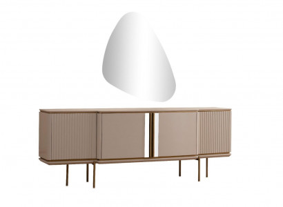 Beige Esszimmer Anrichte 2-türig Luxuriöser Spiegel Moderne Holz Möbel