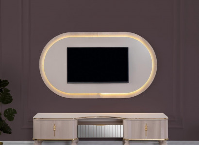 Moderne Beige Wohnwand Garnitur Designer RTV-Lowboard Wandpanel 2tlg