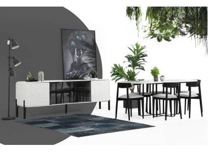 Modern Esszimmer Designer Gruppe Esstisch Stühle Sideboard Tisch Holz Set 6tlg Weiß