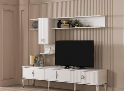 Komplette TV Ständer Schrank RTV Lowboard Wohnzimmer Regale Weiß Holz