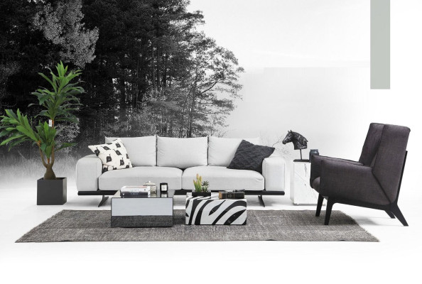 Sofagarnitur Sofa 3 Sitzer Sessel Dreisitzer Grau Modern Stoff Sitz 