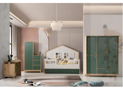 Kinderzimmer-Set Besteht aus Bett 2x Kleiderschrank und Schreibtisch