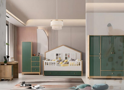 Kinderzimmer-Set Besteht aus Bett 2x Kleiderschrank und Schreibtisch