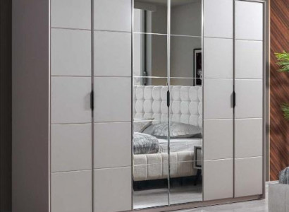 Grauer Kleiderschrank 6-türiger Schlafzimmer Schrank Luxus Glasschränke