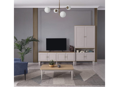 Garnitur TV Ständer Schrank RTV Lowboard Wohnzimmer Regale Grau Holz