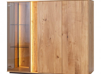 Hellbraune Vitrine Designer Esszimmer Anrichte Holz Schränke LED-Schrank