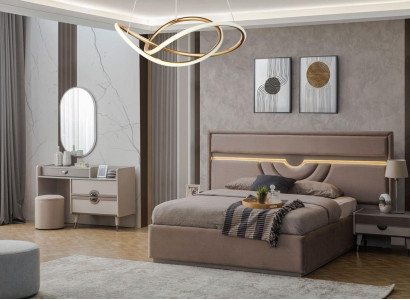 Garnitur Doppelbett Bett Nachttische Beige 6tlg Schminktisch Moderne