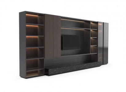 Moderne Wohnwand Wohnzimmer Schrankwand Modern braun Holz Schrank