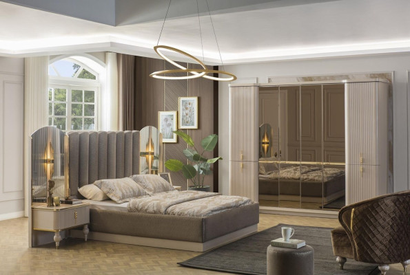 Luxuriöses Schlafzimmer Designer Doppelbett Kleiderschrank Nachttische