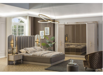 Luxuriöses Schlafzimmer Designer Doppelbett Kleiderschrank Nachttische