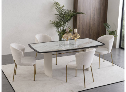 Weißes Esszimmer Set Designer Esstisch 4x Stühle Holz Möbel Luxus 5tlg