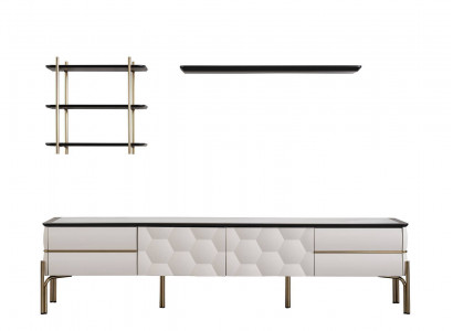 Moderne Weiße Wohnwand Praktischer TV-Schrank Luxuriöse Regale 3tlg Set