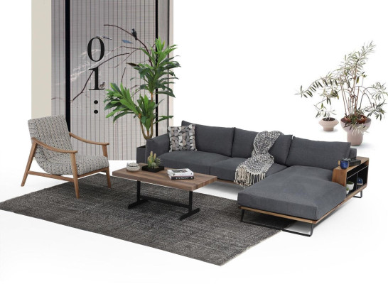 Wohnzimmer Ecksofa L-Form Sofagarnitur Stoff Grau Modern Design