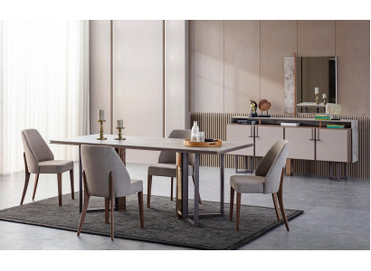 Essgruppe Essecke Esstisch Stühle Holz Grau Esszimmer 9tlg Anrichte