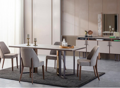 Essgruppe Essecke Esstisch Stühle Holz Grau Esszimmer 9tlg Anrichte