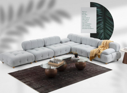 Ecksofa Sofa Stoff Wohnzimmer Sofas Eck Grau Modern Polyester Design