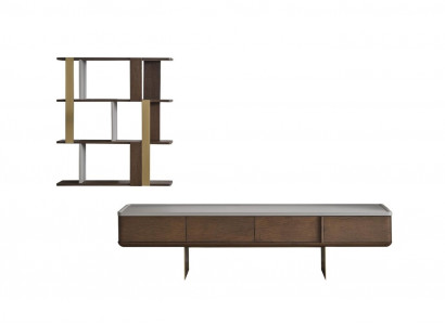 Braunes Wohnzimmer Set Stabiler TV-Schrank Designer Holz Ablageregale