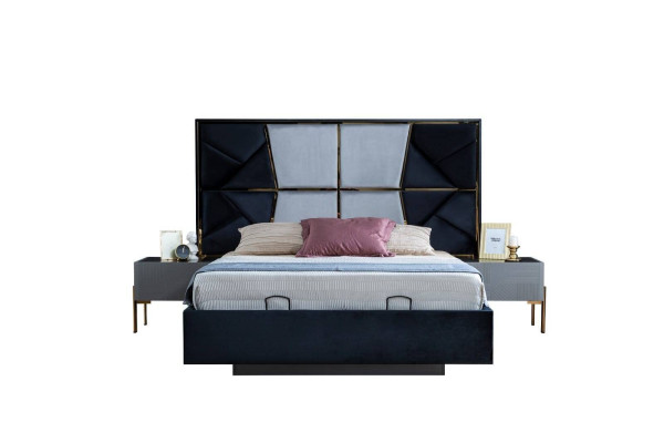 Graue Schlafzimmer Garnitur Designer Doppelbett 2x Nachttische 3tlg Neu