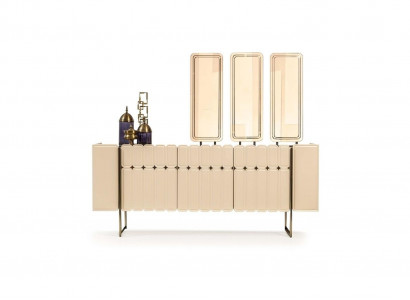Modernes Beiges Sideboard Luxuriöse Anrichte Exklusive x3 Spiegel 4tlg