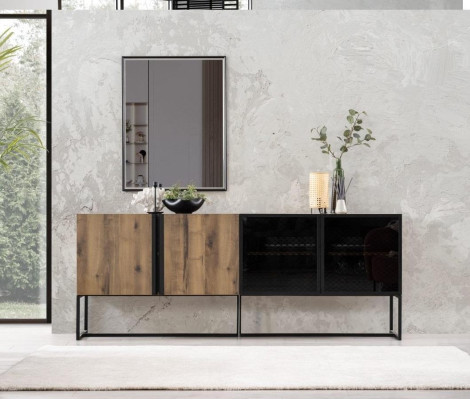 Anrichte Sideboard mit Spiegel Gruppe Kommode Holz Braun Esszimmer