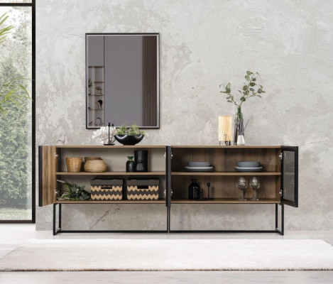 Anrichte Sideboard mit Spiegel Gruppe Kommode Holz Braun Esszimmer