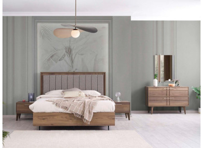 Garnitur Komplette Doppelbett Holz 5tlg Schlafzimmer Braun Bett Modern