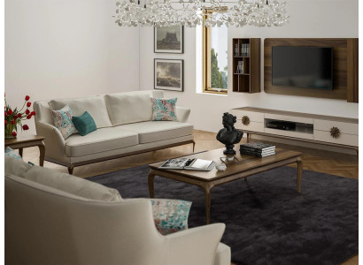 Modern Komplett 2x Dreisitzer Sofa Weiß Textil Wohnzimmer Design Sofas Couch